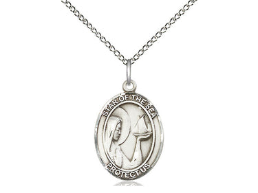 Sterling Silver Our Lady Star of the Sea Medal Necklace 3/4 inch 18 inch Chain Bliss USA
