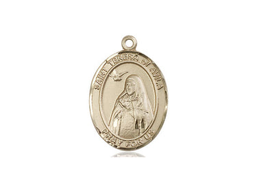 14kt solid gold St. Teresa of Avila patron saint medal pendant 3/4 x 1/2 inch handcrafted by Bliss Manufacturing