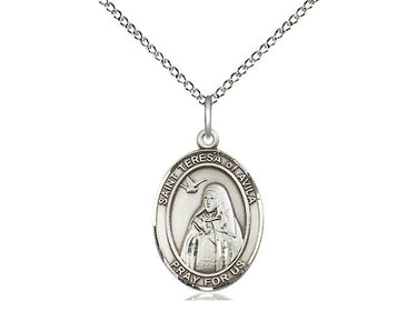 Sterling silver St. Teresa of Avila patron saint medal necklace 3/4 x 1/2 inch pendant 18 inch chain by Bliss