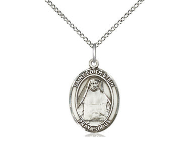 Sterling silver St. Edith Stein patron saint medal necklace with 18 inch chain by Bliss Manufacturing