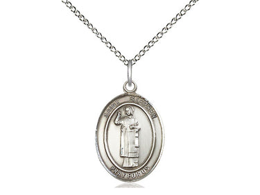 Sterling Silver St. Stephen the Martyr patron saint medal necklace, 3/4 x 1/2 inch Medium size, 18 inch chain, handmade by Bliss