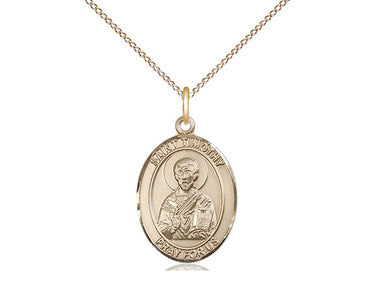14kt gold filled St. Timothy patron saint medal necklace, 18 inch curb chain, handcrafted by Bliss