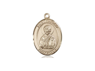 14kt solid gold St. Timothy patron saint medal pendant, 3/4 x 1/2 inches, handcrafted by Bliss