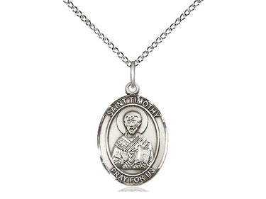 Sterling silver St. Timothy patron saint medal necklace 3/4 x 1/2 inch pendant 18 inch chain by Bliss
