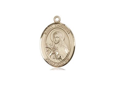 14kt Solid Gold St. Theresa Patron Saint Medal Pendant 3/4 inch by 1/2 inch Handcrafted by Bliss Manufacturing USA