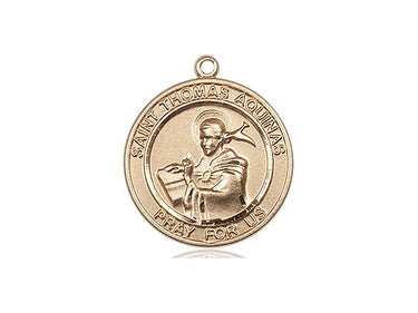 14kt solid gold St. Thomas Aquinas patron saint medal pendant, 3/4 x 5/8 inches, handcrafted by Bliss Manufacturing USA
