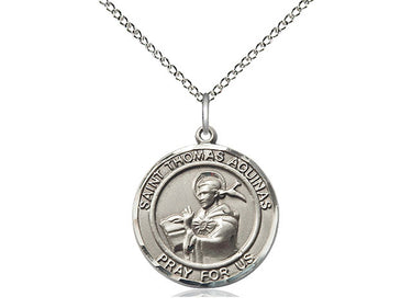 Sterling silver St. Thomas Aquinas patron saint medal necklace, 3/4 x 5/8 pendant, 18-inch chain, Bliss Manufacturing