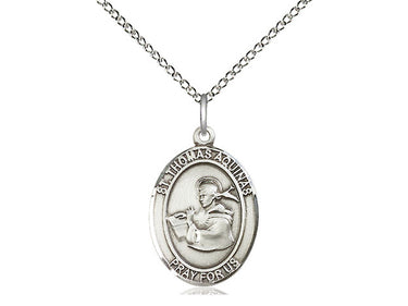 Sterling silver St. Thomas Aquinas patron saint medal necklace, 3/4 x 1/2 pendant, 18-inch chain, Bliss Manufacturing