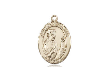 14kt Solid Gold St. Thomas More patron saint medal pendant, 3/4 x 1/2 inches, handcrafted by Bliss Manufacturing