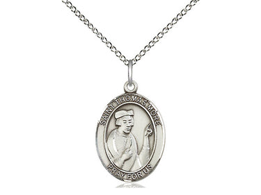Sterling Silver St. Thomas More Patron Saint Medal Necklace 3/4 x 1/2 inch on 18 inch curb chain by Bliss Manufacturing