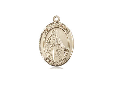 14kt solid gold St. Veronica patron saint medal pendant, 3/4 inch by 1/2 inch, handcrafted by Bliss Manufacturing