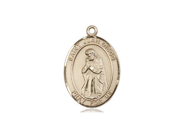 14kt solid gold St. Juan Diego patron saint medal pendant 3/4 x 1/2 inches handcrafted by Bliss Manufacturing