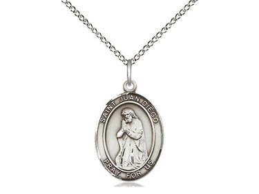 Sterling Silver St. Juan Diego patron saint medal necklace 3/4 inch on 18 inch curb chain by Bliss