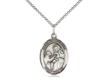 Sterling Silver St. John of God Patron Saint Medal Necklace 3/4 x 1/2 inch with 18 inch Curb Chain by Bliss