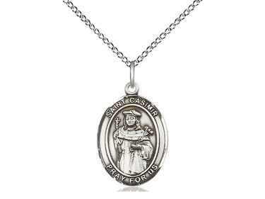 Sterling Silver St. Casimir of Poland Patron Saint Medal Necklace 3/4 x 1/2 inch on 18 inch chain by Bliss