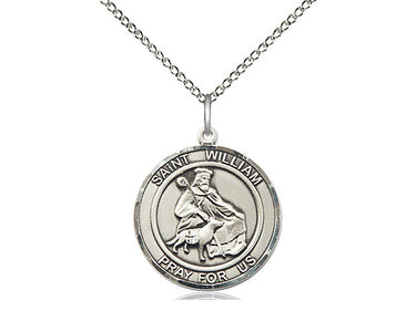 Sterling silver St. William of Rochester patron saint medal necklace 3/4 x 5/8 inches with 18 inch chain by Bliss