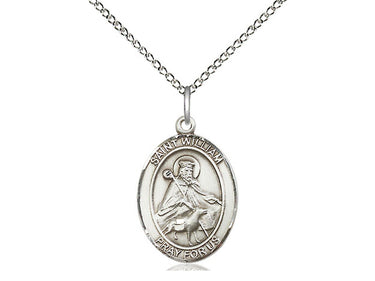 Sterling silver St. William of Rochester patron saint medal necklace 3/4 x 1/2 inches with 18 inch chain by Bliss