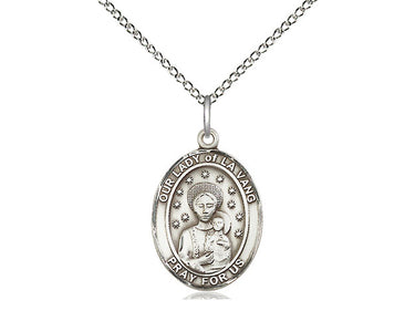 Sterling silver Our Lady of La Vang Catholic medal necklace 3/4 x 1/2 inch pendant on 18 inch chain by Bliss