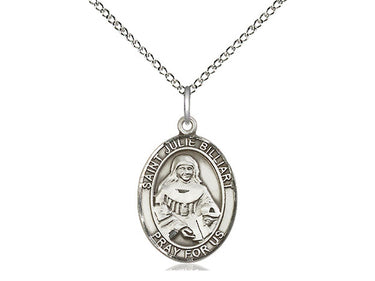 Sterling Silver St. Julie Billiart Patron Saint Medal Necklace 3/4 x 1/2 inches 18 inch chain Bliss