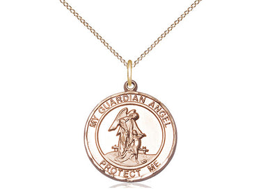 14kt gold filled Guardian Angel medal necklace with 18 inch curb chain, 3/4 by 5/8 inch pendant, by Bliss