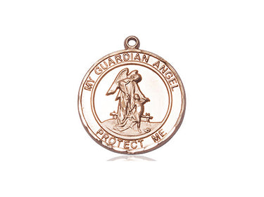 14kt solid gold Guardian Angel medal pendant 3/4 inch by 5/8 inch handcrafted by Bliss Manufacturing