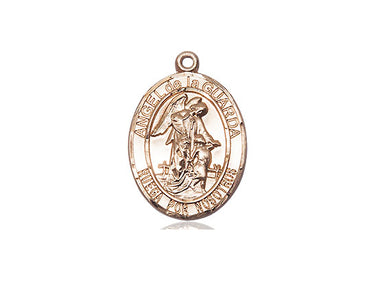 14kt solid gold Angel de la Guardia medal pendant 3/4 inch by 1/2 inch handcrafted by Bliss Manufacturing