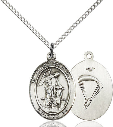 Sterling Silver Guardian Angel Paratrooper Medal Necklace 3/4 x 1/2 inch with 18 inch Chain by Bliss