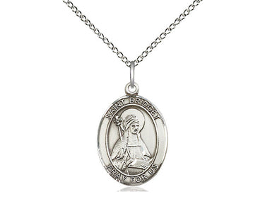 Sterling Silver St. Bridget of Sweden Patron Saint Medal Necklace 3/4 x 1/2 inch with 18 inch chain by Bliss Manufacturing USA