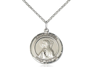 Sterling silver St. Brigid of Ireland patron saint medal necklace 3/4 x 5/8 inches with 18 inch chain handmade by Bliss Manufacturing
