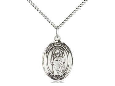 Sterling Silver St. Stanislaus Patron Saint Medal Necklace 3/4 x 1/2 inch with 18 inch chain by Bliss