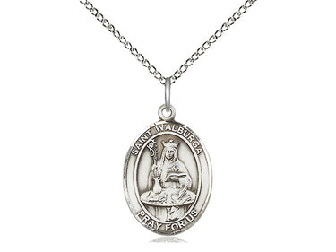 Sterling Silver St. Walburga Patron Saint Medal Necklace 3/4 x 1/2 inch with 18 inch chain by Bliss