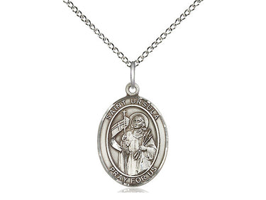 Sterling Silver St. Ursula Patron Saint Medal Necklace 3/4 x 1/2 inch with 18 inch chain by Bliss Manufacturing