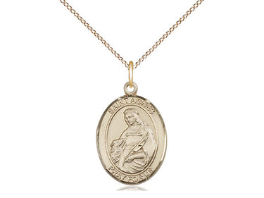 14kt gold filled St. Agnes of Rome patron saint medal necklace, 3/4 x 1/2 inch pendant with 18 inch chain, handmade by Bliss