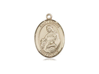 14kt Solid Gold St. Agnes of Rome Medal Pendant 3/4 x 1/2 inch handcrafted by Bliss Manufacturing USA