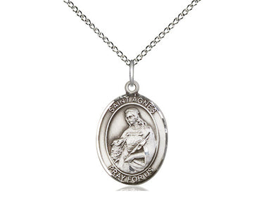Sterling Silver St. Agnes of Rome Patron Saint Medal Necklace 3/4 x 1/2 inch with 18 inch Chain by Bliss