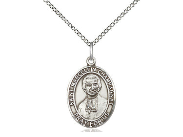 Sterling silver St. Marcellin Champagnat patron saint medal necklace 3/4 x 1/2 inch with 18 inch chain by Bliss