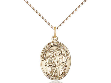 14kt Gold Filled Saints Cosmas and Damian Patron Saint Medal Necklace 3/4 x 1/2 inch on 18 inch chain by Bliss