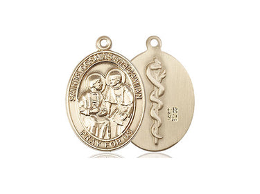 14kt Solid Gold Sts. Cosmas and Damian Patron Saint Medal Pendant 3/4 inch by 1/2 inch by Bliss