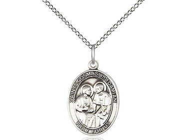 Sterling Silver Saints Cosmas and Damian Patron Saint Medal Necklace 3/4 x 1/2 inch on 18 inch chain by Bliss