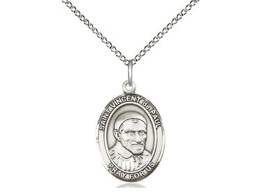 Sterling Silver St. Vincent de Paul Patron Saint Medal Necklace 3/4 x 1/2 inch on 18 inch chain by Bliss Manufacturing