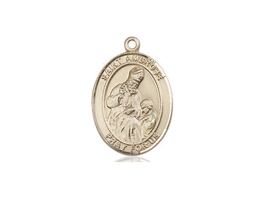 14kt Solid Gold St. Ambrose Medal Pendant 3/4 x 1/2 inch handcrafted by Bliss Manufacturing USA