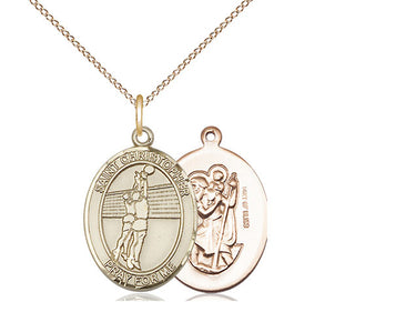 14kt Gold Filled St. Christopher Volleyball Medal Necklace, 3/4x1/2 inch pendant with 18 inch chain, Bliss