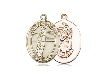 14kt Solid Gold St. Christopher Volleyball Medal Pendant, 3/4x1/2 inch, handcrafted by Bliss USA