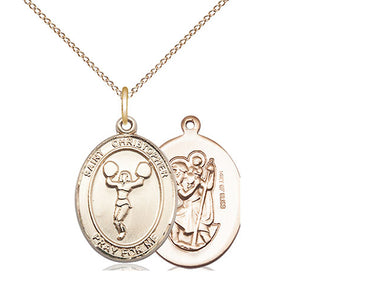 Medium 14kt gold filled St Christopher cheerleading medal necklace 3/4 x 1/2 inch 18 inch curb chain Bliss