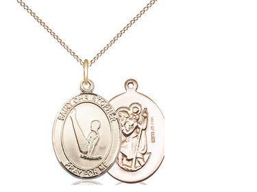 14kt Gold Filled St. Christopher Gymnastics Medal Necklace 3/4x1/2 inch on 18 inch Chain by Bliss