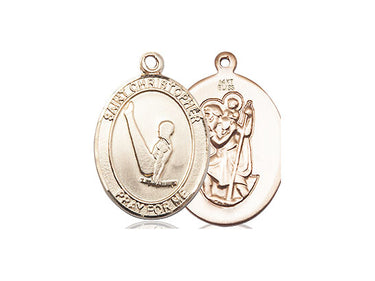 14kt Solid Gold St. Christopher Gymnastics Medal Pendant 3/4x1/2 inch by Bliss Manufacturing