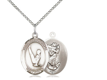 Sterling Silver St. Christopher Gymnastics Medal Necklace 3/4 x 1/2 inch with 18 inch Chain by Bliss