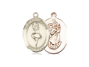 14kt solid gold medium St. Christopher Dance medal pendant 3/4 x 1/2 inches handcrafted by Bliss Manufacturing USA