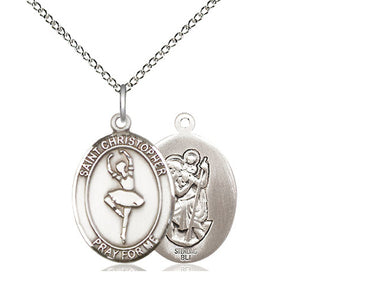 Sterling Silver St. Christopher Dance Medal Necklace 3/4 x 1/2 inch with 18 inch chain - Bliss USA