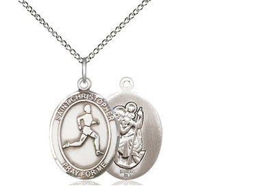 Sterling Silver St. Christopher Track and Field Medal Necklace 3/4 inch by 1/2 inch on 18 inch Chain by Bliss Manufacturing